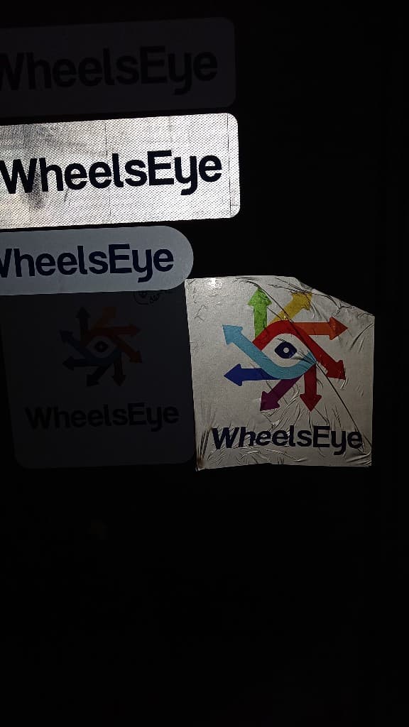 WheelsEye wordmark and logo stickers in standard and reflective finishes